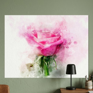 Rosa Blume Aquarell - wb Poster