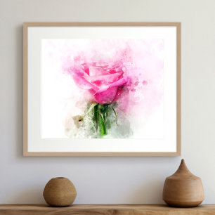 Rosa Blume Aquarell - wb Poster
