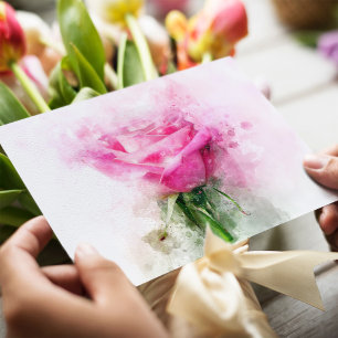 Rosa Blume Aquarell - wb Postkarte