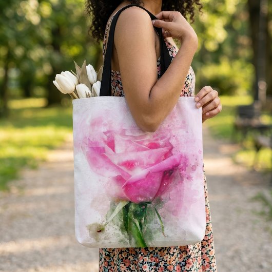 Rosa Blume Aquarell - wb Tasche