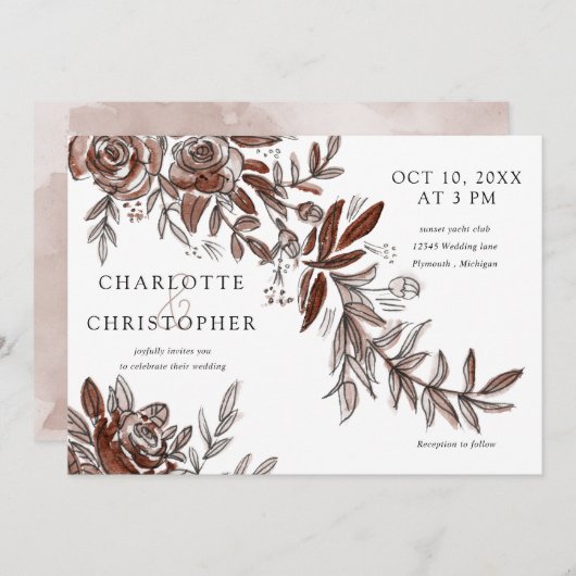 Rosa Blume, Aquarellfarbe Einladung (Vorne/Hinten)