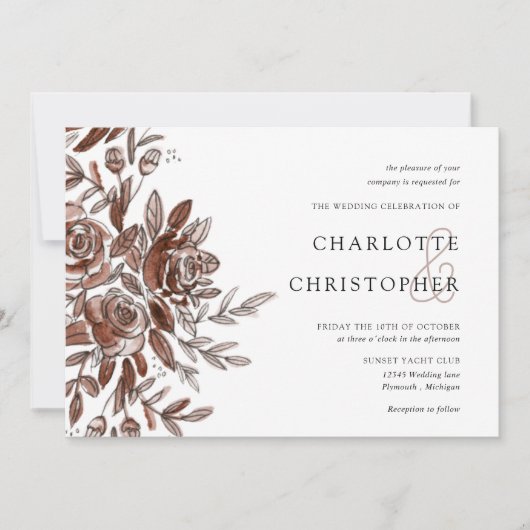 Rosa Blume, Aquarellfarbe Einladung (Vorderseite)