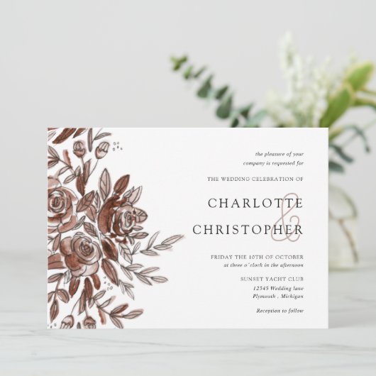 Rosa Blume, Aquarellfarbe Einladung (Stehend Vorderseite)