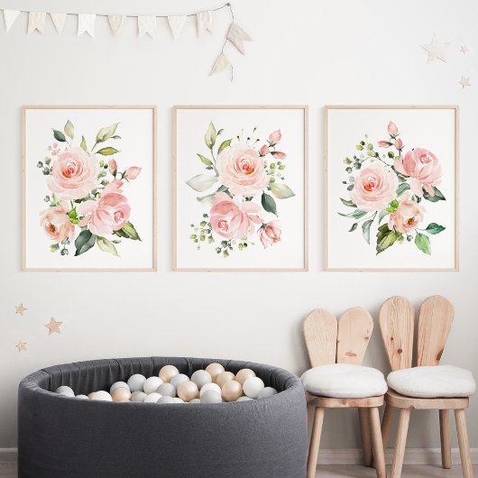 Rosa Blume, Aquarellfarben-Blume, Kinderzimmer für Bilderwand Sets