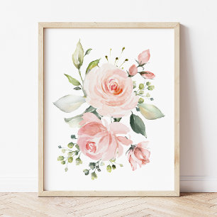 Rosa Blume, Aquarellfarben-Blume, Kinderzimmer für Poster