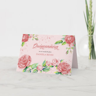 Rosa Blume Aquarellfarben Quinceanera Einladung