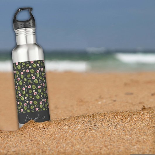 Rosa Blume Aquarellgrün Edelstahlflasche