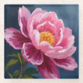 Rosa Blume Aquarellmalerei Glasuntersetzer (Vorderseite)