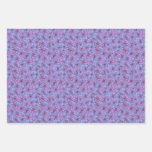 Rosa Blume auf blauem Hintergrund Geschenkpapier Set (Vorderseite 2)