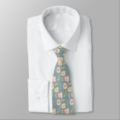 Rosa Blume auf Blue Gray Neck Tie Krawatte (Gebunden)