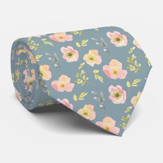 Rosa Blume auf Blue Gray Neck Tie Krawatte (Gerollt)