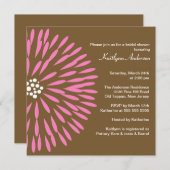Rosa Blume auf Braun Brautdusche Einladung (Vorne/Hinten)