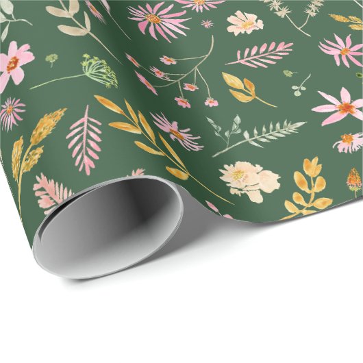 Rosa Blume auf der Grünen Hintergrund Geschenkwrap Geschenkpapier (Rolleneckpunkt)