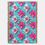 Rosa Blume auf einem geometrisch blauen Hintergrun Decke (Vorderseite Vertikal)