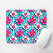 Rosa Blume auf einem geometrisch blauen Hintergrun Mousepad (Mit Mouse)
