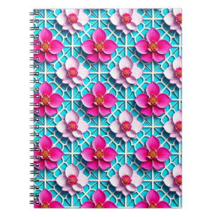 Rosa Blume auf einem geometrisch blauen Hintergrun Notizblock