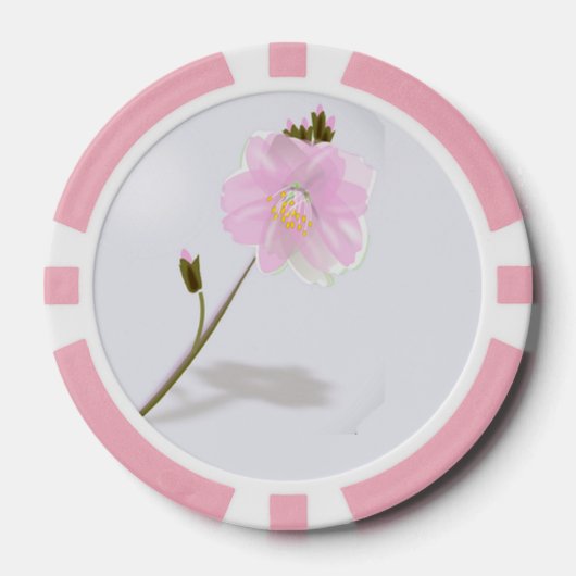 Rosa Blume auf Grau Pokerchips (Vorderseite)