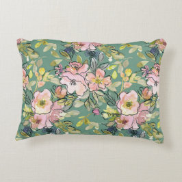 Rosa Blume auf grünem dekorativem Kissen | Floral