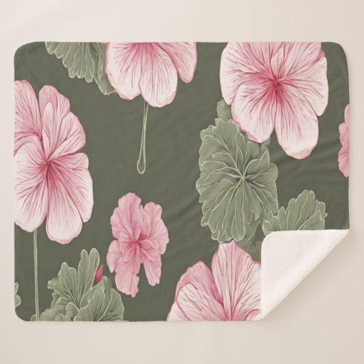 Rosa Blume auf grünem Hintergrund Sherpadecke (Vorderseite (Horizontal))