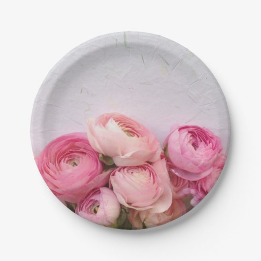 Rosa Blume auf handgearbeitetem Papier Pappteller (Vorderseite)