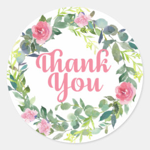 Rosa Blume auf Kranz Danke Runder Aufkleber