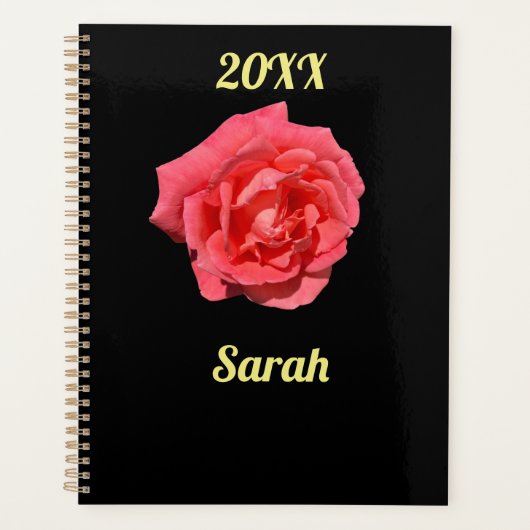 Rosa Blume auf Minimalistischer schwarzer Seite Planer (Vorderseite)