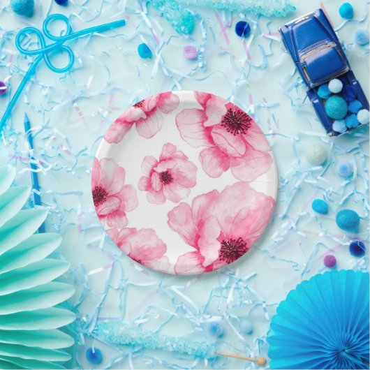 Rosa Blume auf Platte Pappteller (Party)