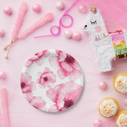 Rosa Blume auf Platte Pappteller (Party)