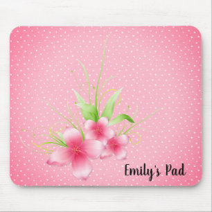 Rosa Blume auf Polka-Punkten Mousepad
