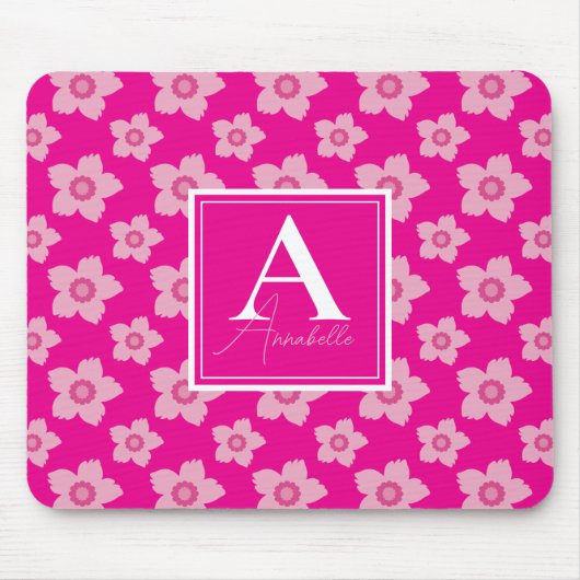 Rosa Blume auf rosa Hintergrundmonogramm Mousepad (Vorne)