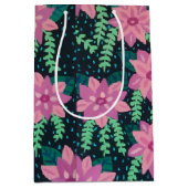 Rosa Blume auf schwarz Mittlere Geschenktüte (Vorderseite)