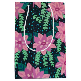 Rosa Blume auf schwarz Mittlere Geschenktüte