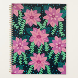 Rosa Blume auf schwarz Planer