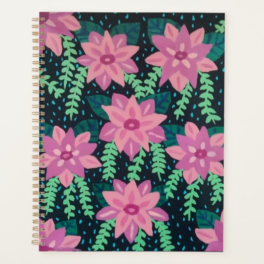 Rosa Blume auf schwarz Planer (Vorderseite)