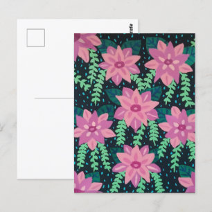 Rosa Blume auf schwarz Postkarte