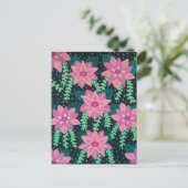 Rosa Blume auf schwarz Postkarte (Stehend Vorderseite)