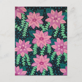 Rosa Blume auf schwarz Postkarte