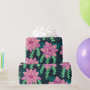 Rosa Blume auf Schwarzweißdruck Geschenkpapier