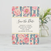 Rosa Blume auf Streifen Save the Date (Stehend Vorderseite)