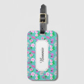 Rosa Blume auf Türkis Gepäckanhänger (Vorderseite Vertikal)