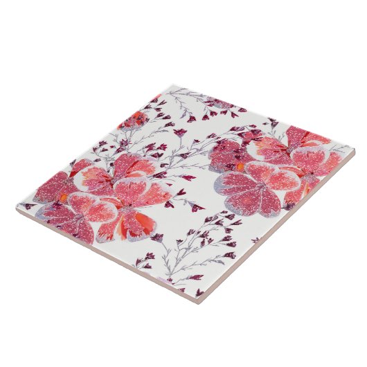 Rosa Blume auf Weiß. Fliese (Seite)