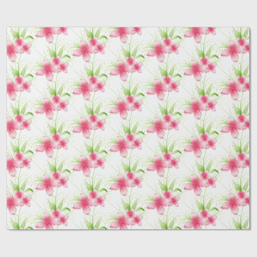 Rosa Blume auf Weiß Geschenkpapier (Flach)