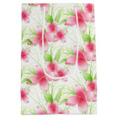 Rosa Blume auf Weiß Mittlere Geschenktüte (Rückseite)