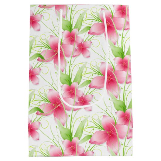 Rosa Blume auf Weiß Mittlere Geschenktüte (Rückseite)