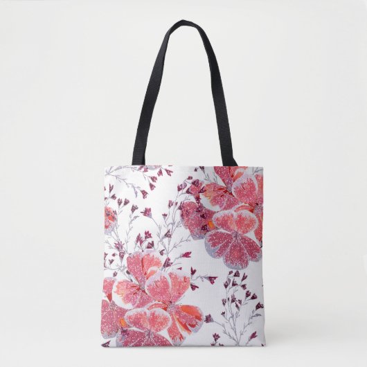 Rosa Blume auf Weiß. Tasche (Vorderseite)