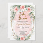 Rosa Blume aus Boho und Eukalyptusgold Einladung (Vorne/Hinten)