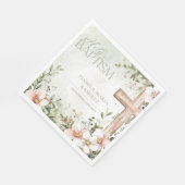 Rosa Blume aus Holz Taufe grün Serviette (Ecke)