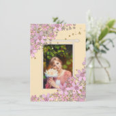 Rosa Blume aus Rosa, goldfarbene Polka-Punkte Glit Einladung (Stehend Vorderseite)