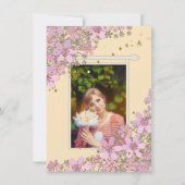 Rosa Blume aus Rosa, goldfarbene Polka-Punkte Glit Einladung (Vorderseite)