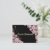 Rosa Blume aus Rosa, goldfarbene Polka-Punkte Glit Visitenkarte (Stehend Vorderseite)